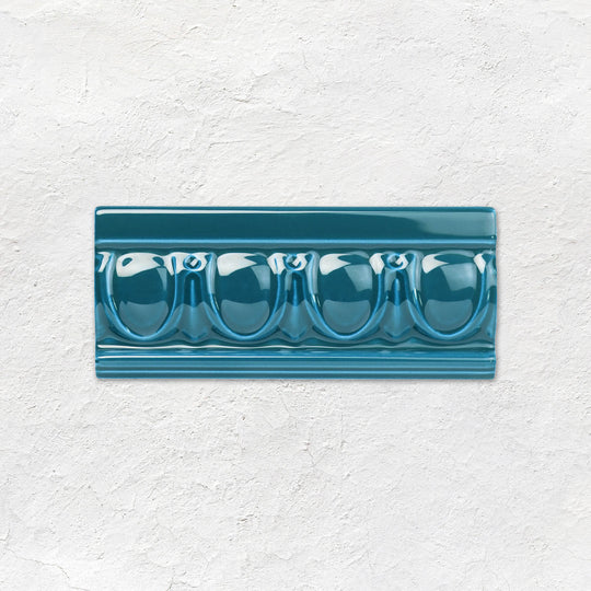 Baroque Blue Egg & Dart Moulding Ceramic Wall Tile 152x65mm
