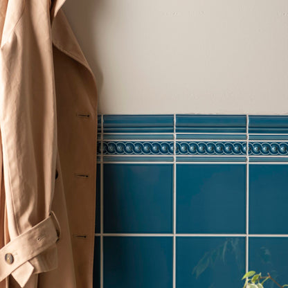 Baroque Blue Scroll Moulding Ceramic Wall Tile 152x29mm