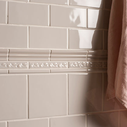 Beaulieu moulding waveney white glossy subway tile wall with decorative ornate border for elegant interior design