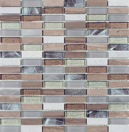 Beige Mix Stone, Glass &amp; Metal Linear Mosaic - Hyperion Tiles