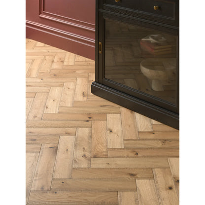 Goodrich Cottage Oak smoked herringbone close-up