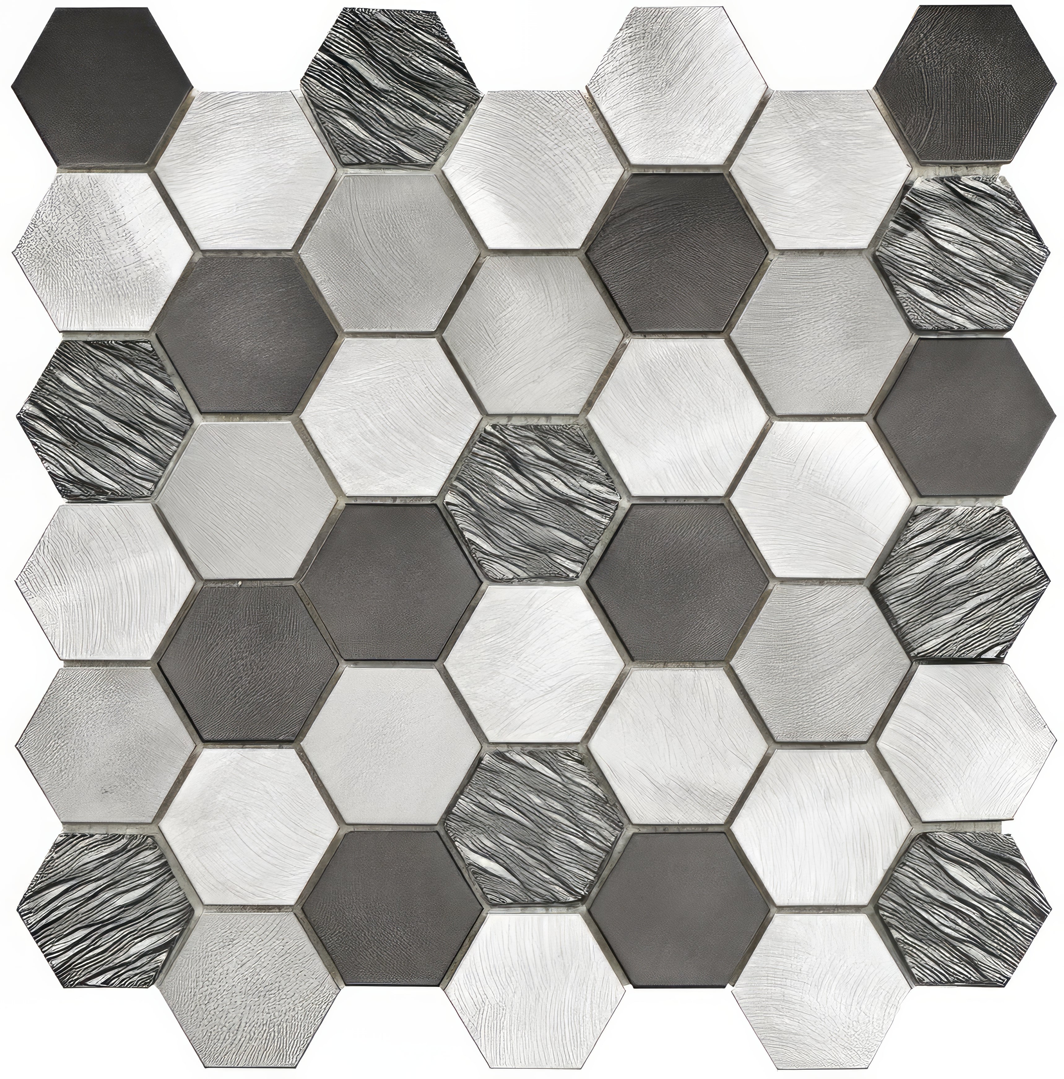 Colby Black Mix Glass &amp; Metal Hexagon Mosaic - Hyperion Tiles