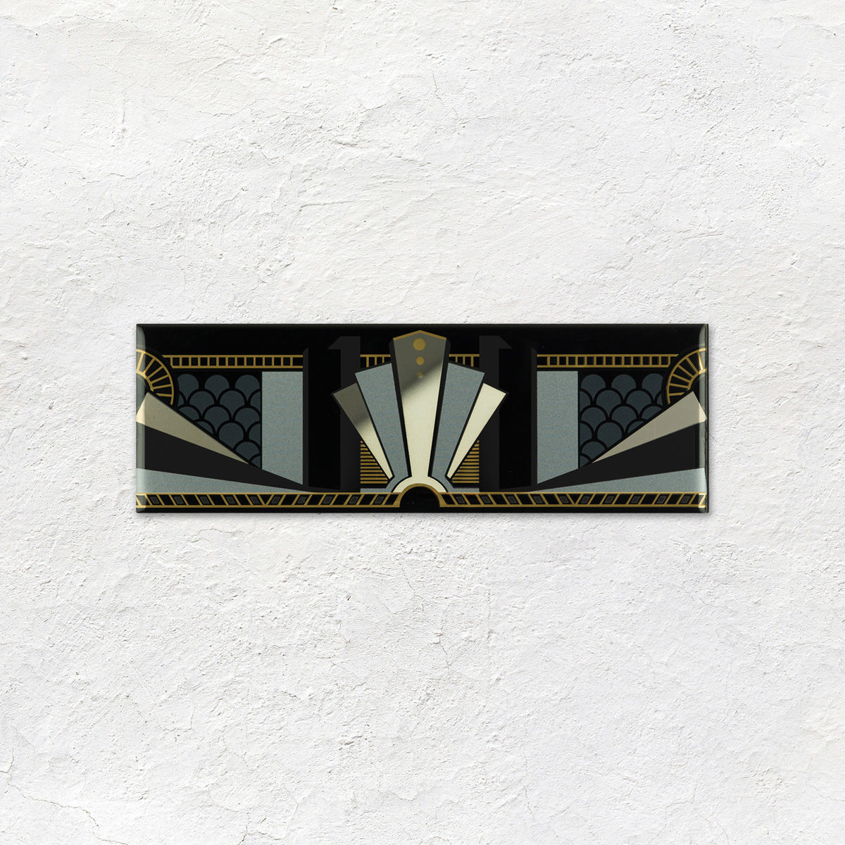 Black Manhattan Border With real Gold and Platinum on Black Ceramic Wall Tile 152x50mm - Metallic