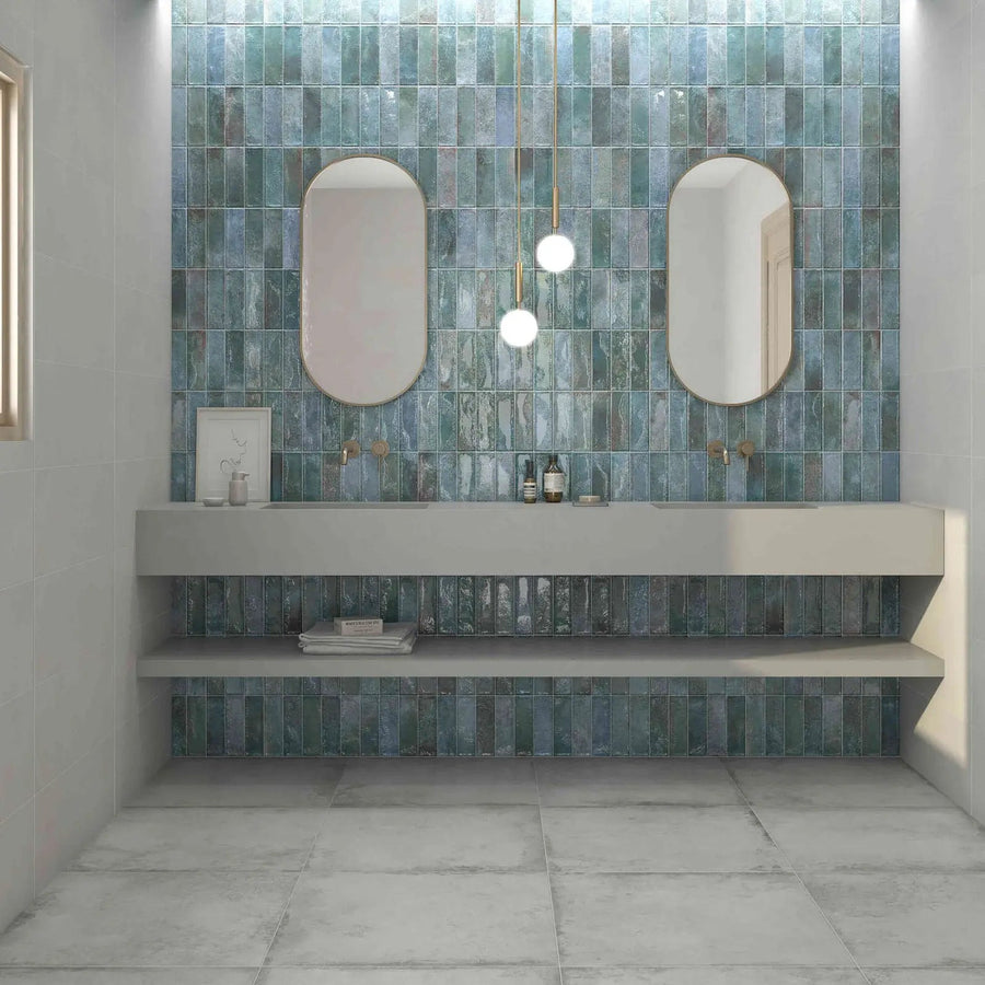 ArtSquare Blu 31.6 x 60cm ceramic gloss metro tile bathroom setting