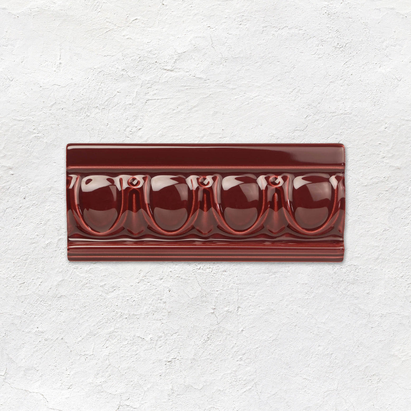 Burgundy Egg & Dart Moulding Ceramic Wall Tile 152x65mm