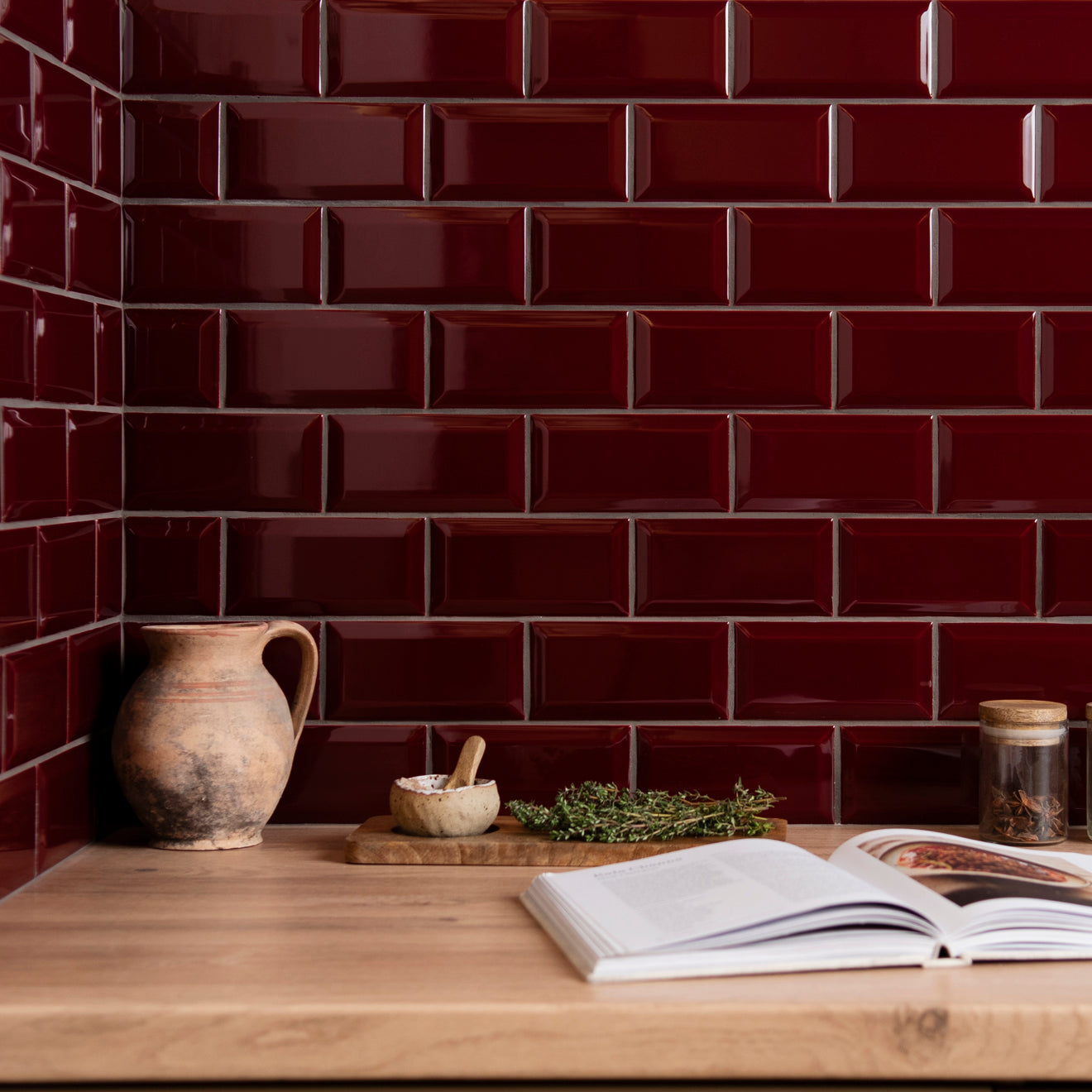 Burgundy Metro Bevelled Tile 75 x 75mm