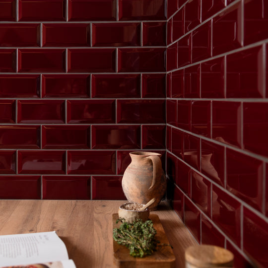 Burgundy Metro Bevelled Tile 150x75mm - alternate view