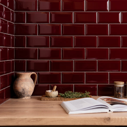 Burgundy Metro Bevelled Tile 150x75mm