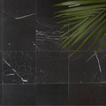 Chequers Court black marble tiles featuring elegant white veining for sophisticated interior design