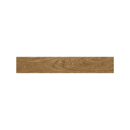 Deep Elm wood effect plank tiles laid across a kitchen floor, Fired Earth Cotswold