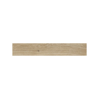 Pale Sycamore wood effect plank tiles laid across a kitchen floor, Fired Earth Cotswold