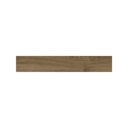 Close detail of grain and knots on a Cotswold Walnut wood effect porcelain plank