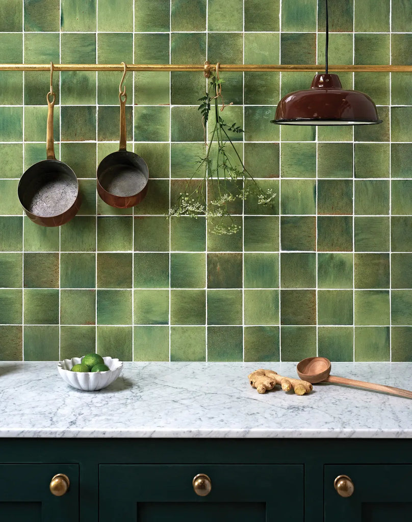 Tying in tile colours with the rest of the kitchen stocked by Hyperion Tiles