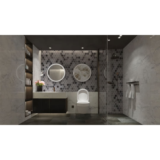Carrara White - Platinum Grey Honed Marble 48mm Hexagon Mosaic Wall & Floor Tile - alternate view