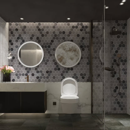 Carrara White - Platinum Grey Honed Marble Hexagon Mosaic Tiles 48x48