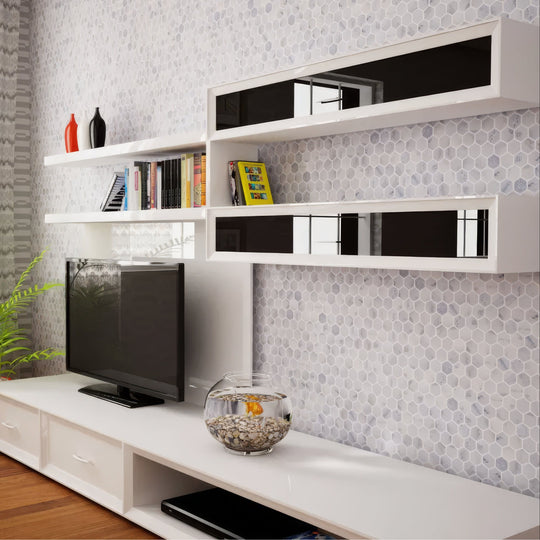 Carrara White Tumbled Marble 23mm Hexagon Mosaic Wall & Floor Tile - alternate view
