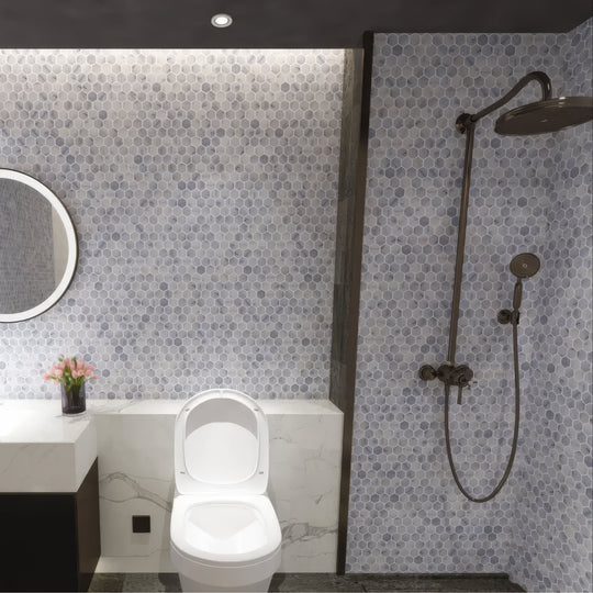 Carrara White Tumbled Marble 23mm Hexagon Mosaic Wall & Floor Tile