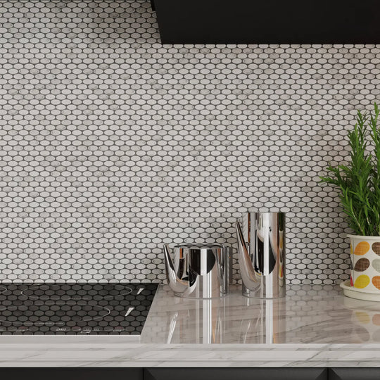 Carrara White Tumbled Marble Ellipse Mosaic Wall & Floor Tile