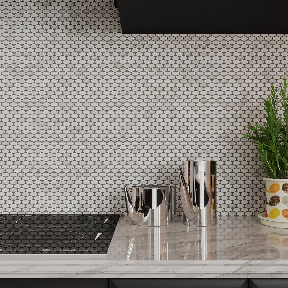 Carrara White Tumbled Marble Ellipse Mosaic Tiles