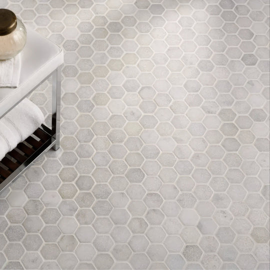 Carrara White Tumbled Marble 48mm Hexagon Mosaic Wall & Floor Tile - alternate view