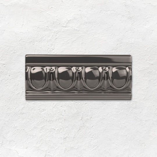Charcoal Grey Egg & Dart Moulding Ceramic Wall Tile 152x65mm - Gloss