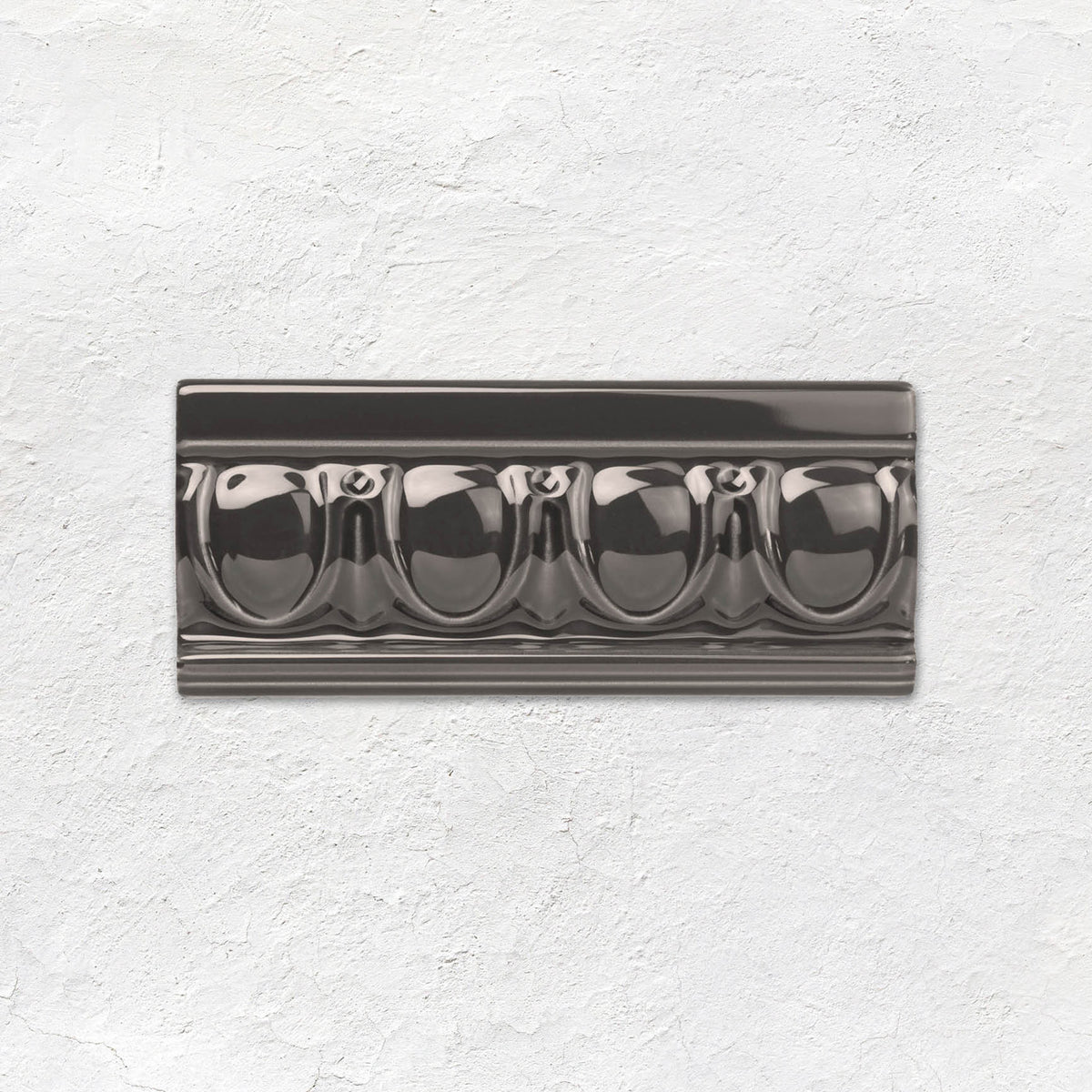 Charcoal Grey Egg & Dart Moulding Ceramic Wall Tile 152x65mm - Gloss