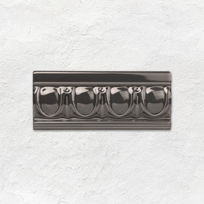 Charcoal Grey Egg & Dart Moulding Ceramic Wall Tile 152x65mm