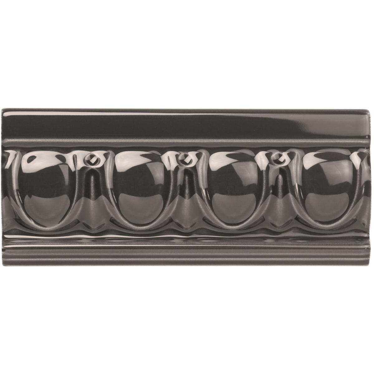 Charcoal Grey Egg & Dart Moulding Ceramic Wall Tile 152x65mm - Gloss