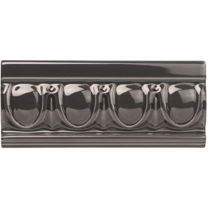 Charcoal Grey Egg & Dart Moulding Ceramic Wall Tile 152x65mm