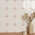 Country Delft Ada Burgundy white ceramic field tile with a burgundy floral pattern