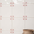 Country Delft Beatrix Burgundy patterned wall tiles in white with red and burgundy florals