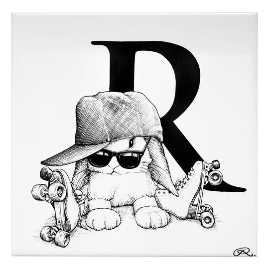 Rory Dobner R – Rabbit in Roller Skates Alphabet Tile - Ceramic