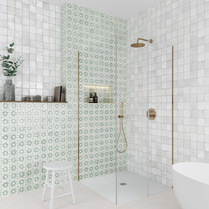 Dakota Flora Peppermint floral decor gloss wall tiles in a styled room