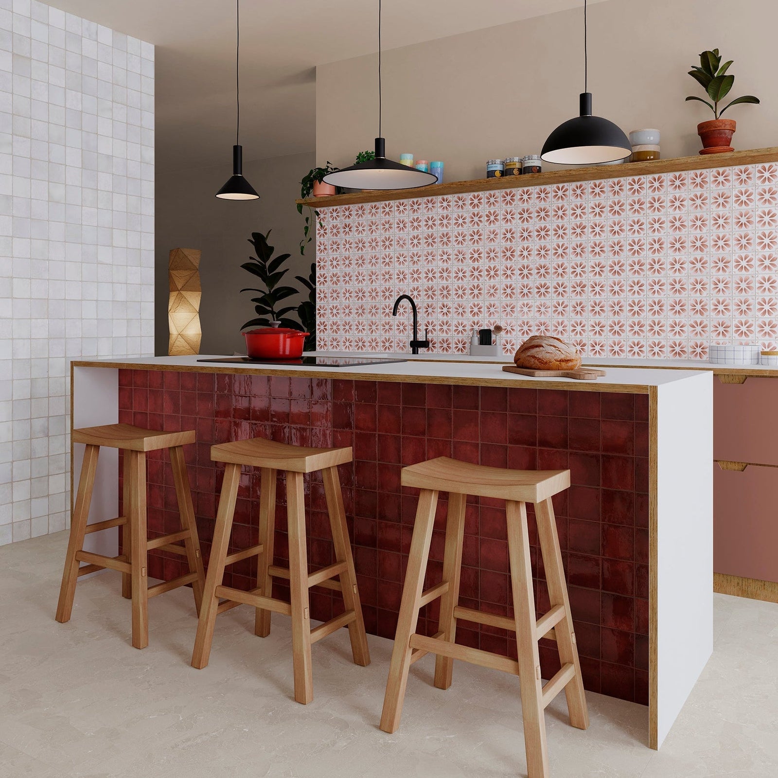 Dakota Flora Port 32 x 62.5cm Porcelain Tile in a bathroom setting