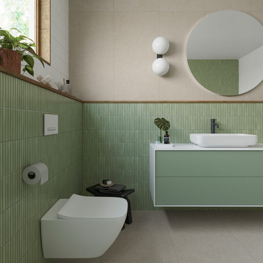 Deco Lingot Mint 32 x 62.5cm fluted porcelain tile room setting