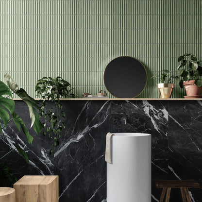 Deco Lingot Mint 32 x 62.5cm fluted porcelain tile room setting