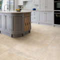 Dorset porcelain beige kitchen floor tiles with stone effect and subtle natural veining for durable flooring