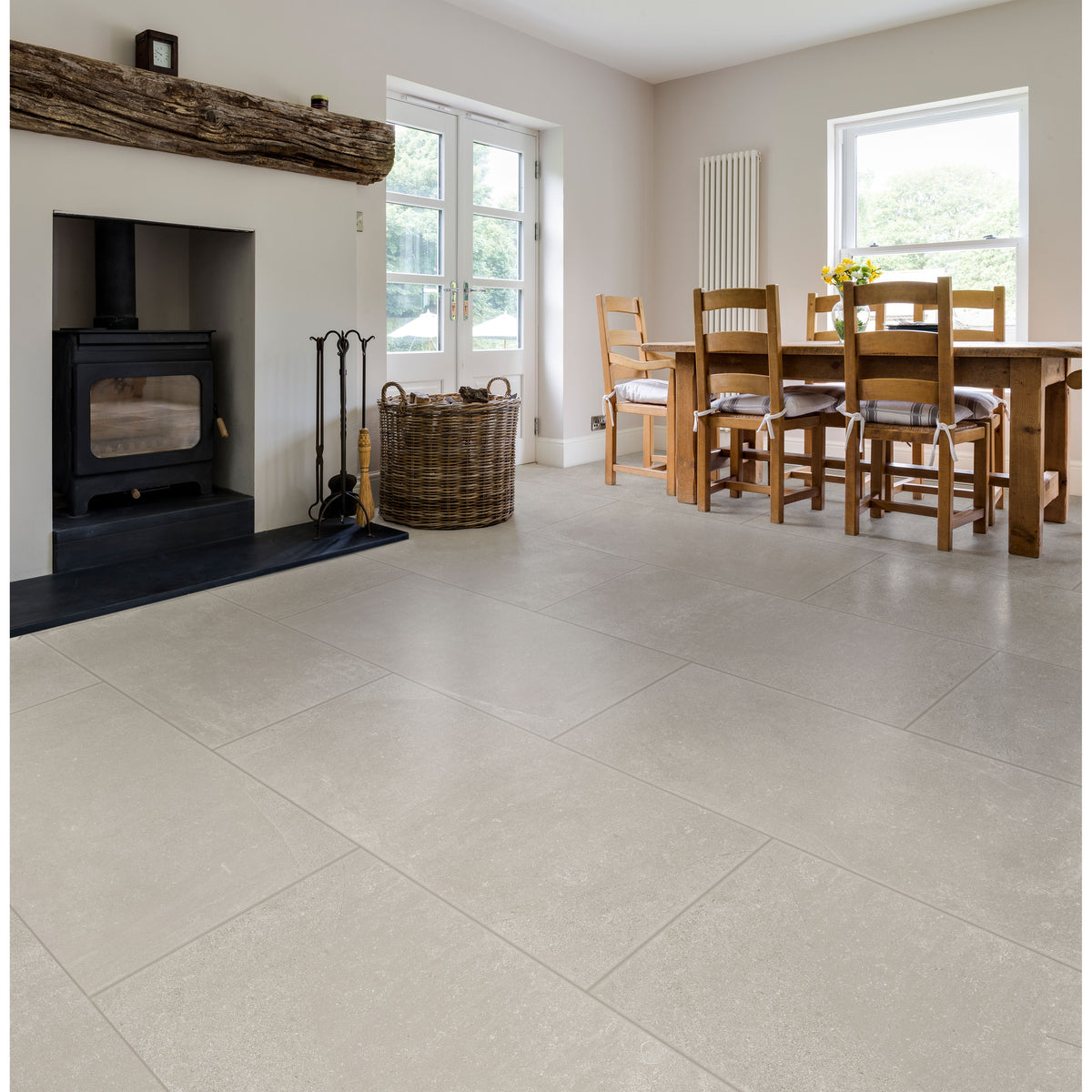 Dorset Porcelain Grey Wall & Floor Tile 60x30cm in a bathroom setting