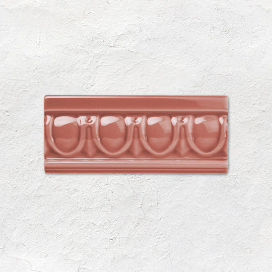 Duchy Pink Egg & Dart Moulding Ceramic Wall Tile 152x65mm