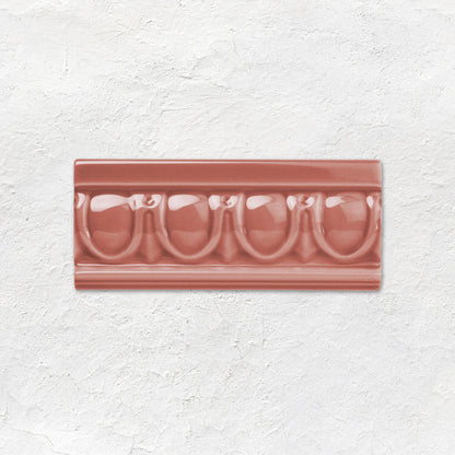 Duchy Pink Egg & Dart Moulding Ceramic Wall Tile 152x65mm
