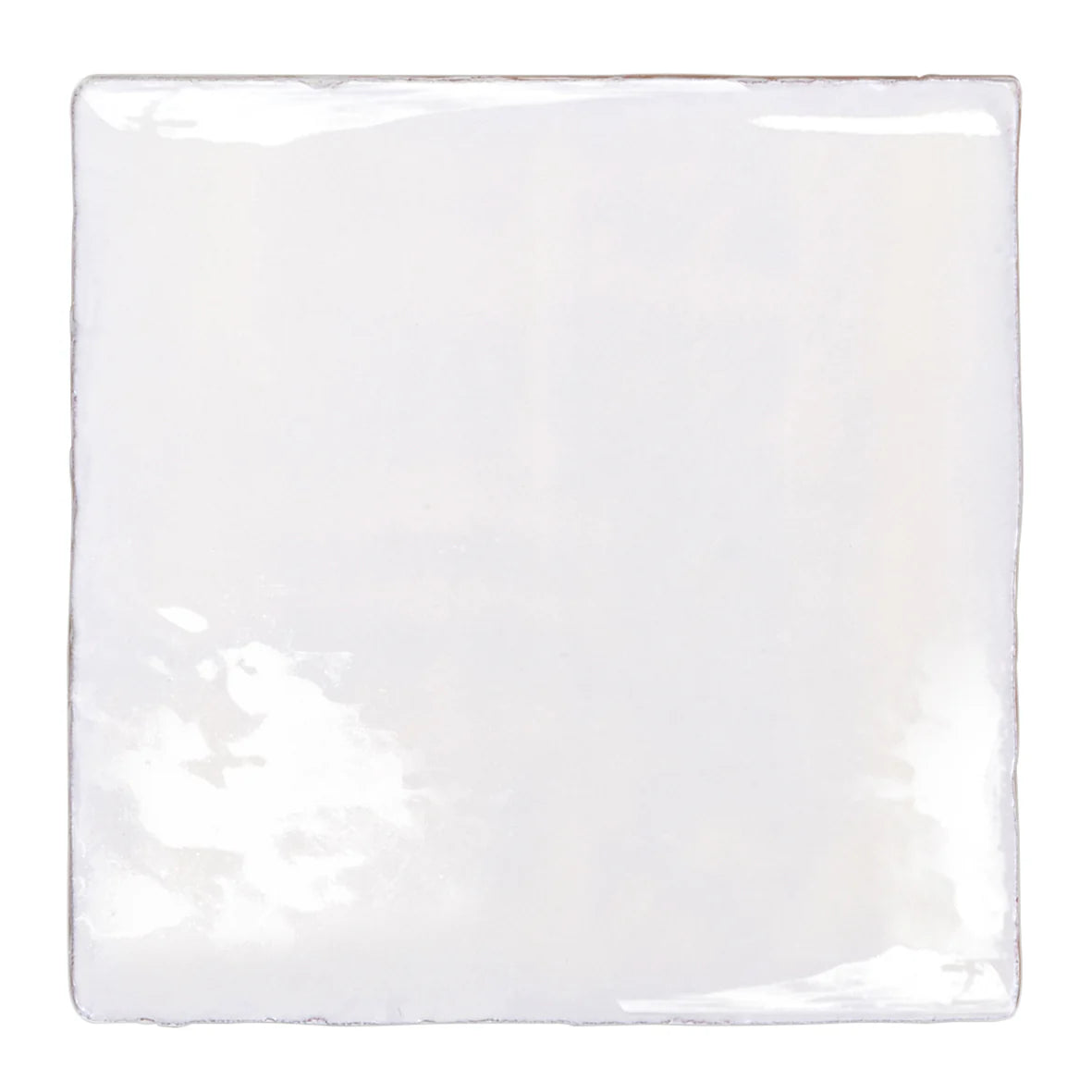 Glossy white ceramic english delft blue gloss base tile with slightly uneven edges and subtle sheen