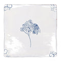 White ceramic tile with delicate blue hand-painted flowers and a bee English Delft bee blue gloss tile