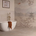 Eastern Mist Stone Coordinating tile, an off-white stone-effect ceramic tile with subtle grey veining