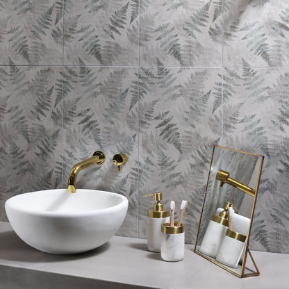 Eden glade 60x30cm white marble sink with gold-finished faucet and matching accessories in a bathroom setting