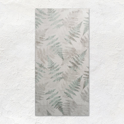 Eden Glade 60x30cm rectangular wall art panel with delicate gray and muted green fern leaf pattern on textured background