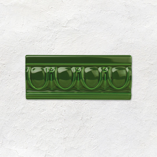 Edwardian Green Egg & Dart Moulding Ceramic Wall Tile 152x65mm