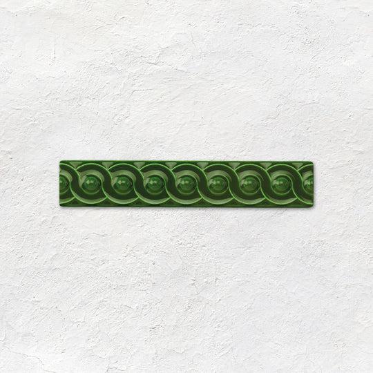 Edwardian Green Scroll Moulding Ceramic Wall Tile 152x29mm
