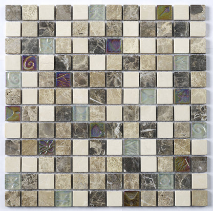 Emperador Cream Glass &amp; Stone Mix Mosaic 23 x 23mm
