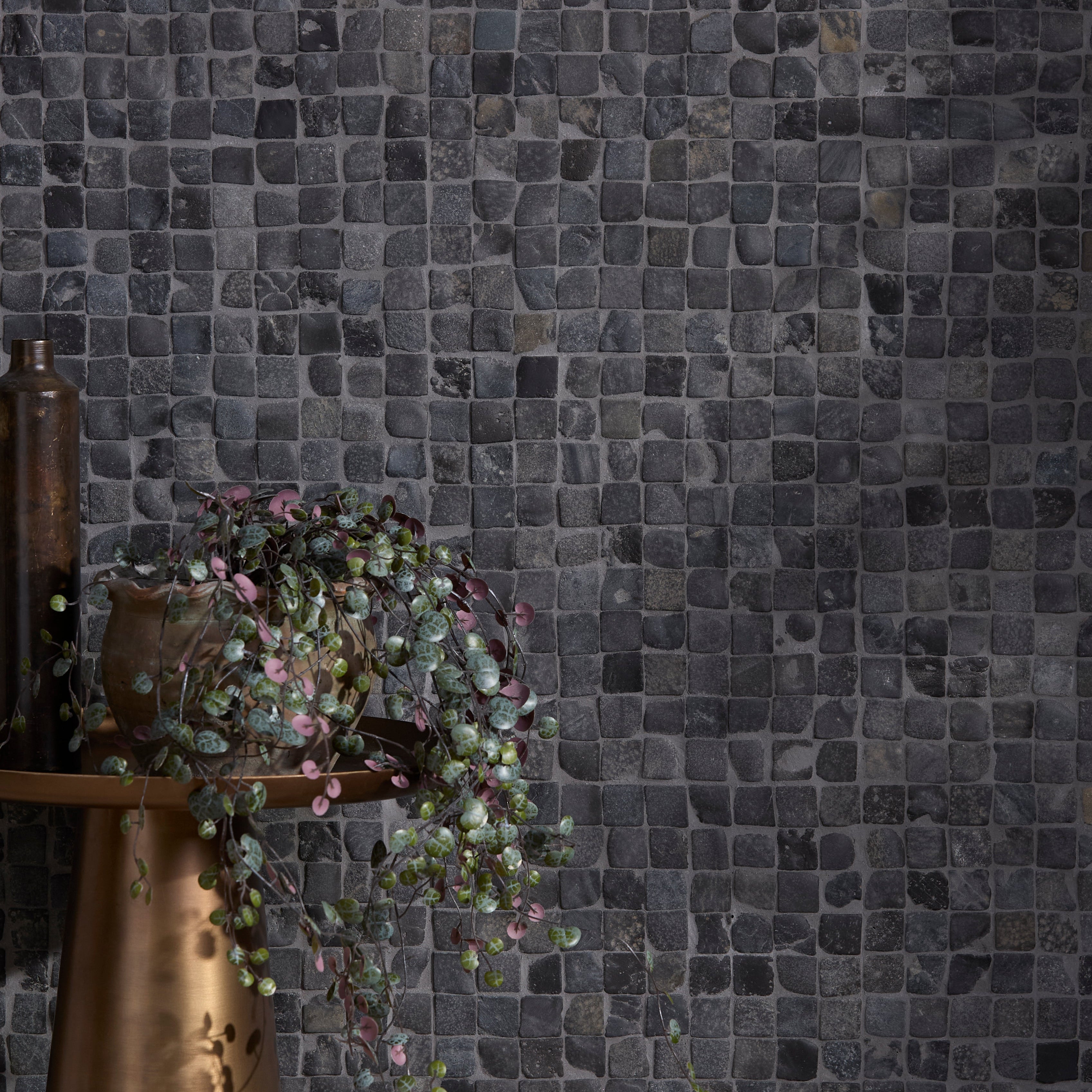 Enso Cobble Mosaic Cube Charcoal Limestone Tiles