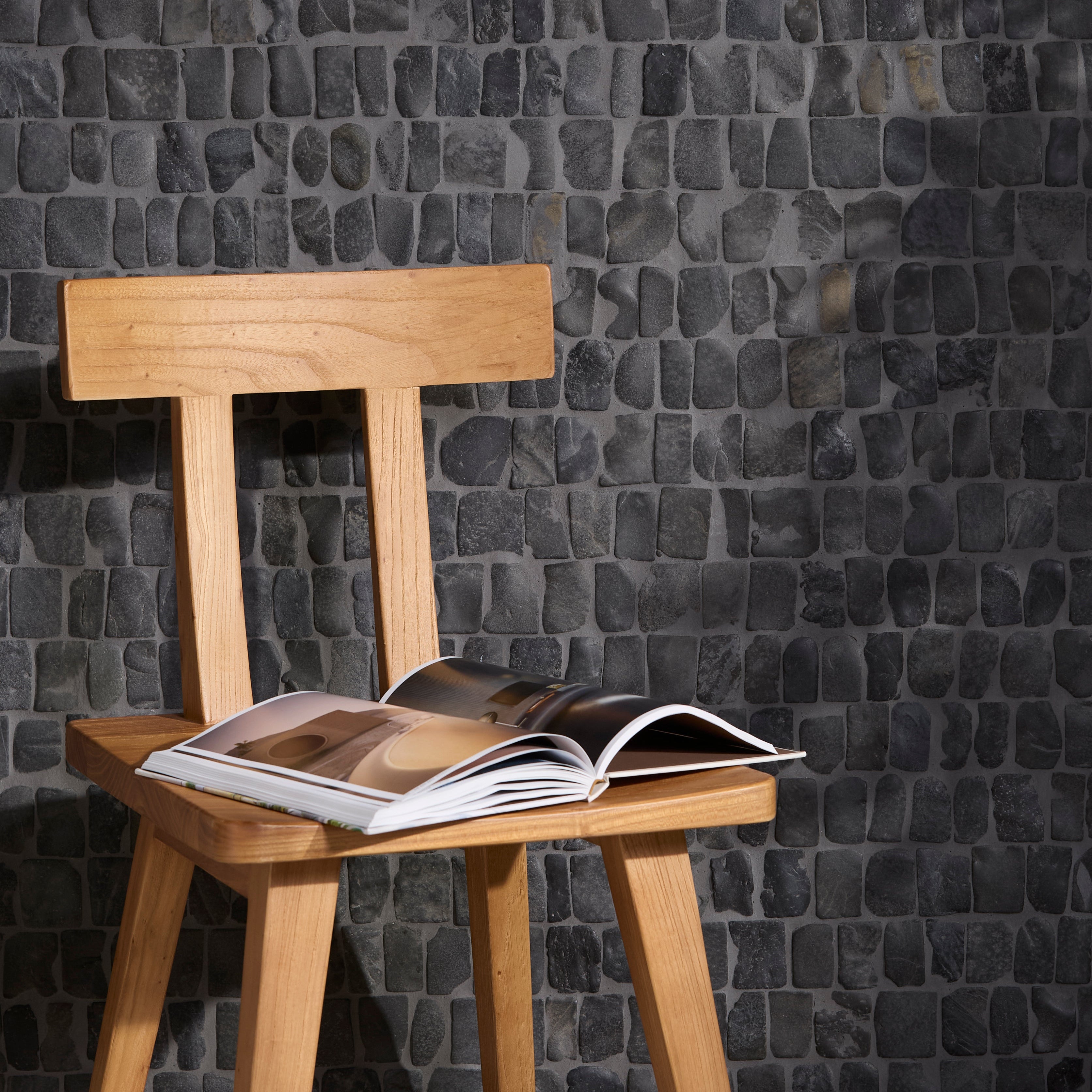 Enso Cobble Mosaic Strip Charcoal Limestone Tiles